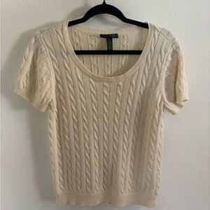 Ralph Lauren cable knit cream short sleeved sweater top